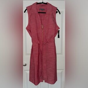 Sharagano Sleeveless Zip-Front Belted Midi Dress in Rose NWT 💥HAS POCKETS💥